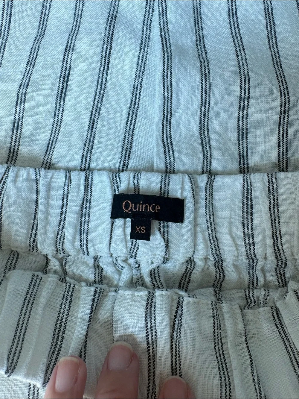 Quince 100% European Linen Stripe Pull-On Pants White Black XS Coastal